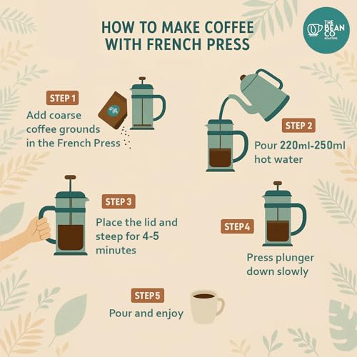 Image of THE BEAN CO French Press Coffee Maker 600 ML | With 4 Level Filtration System | Heat Resistant Borosilicate Glass-Stainless Steel Plunger-Coffee Press Espresso,Cold Brew & Tea-Easy Clean Coffee Maker
