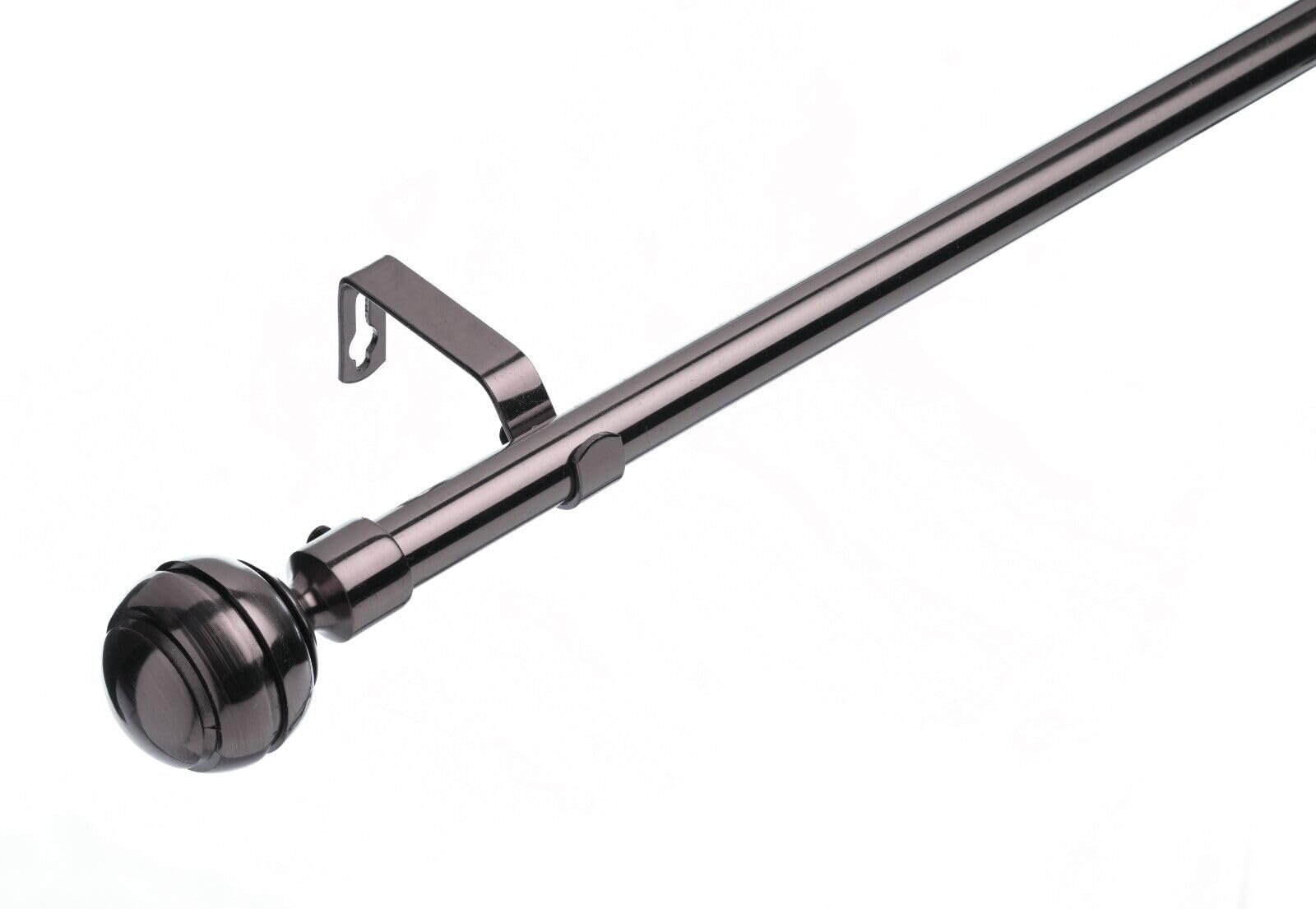 Lister Cartwright 19 mm Curtain Pole for Windows, Extendable 120–210 cm, Black Nickel Metal Rod with Ribbed Ball Finials, Adjustable Drapery Pole for Eyelet Curtains, Living Room,Bedroom Non Slip — image 1
