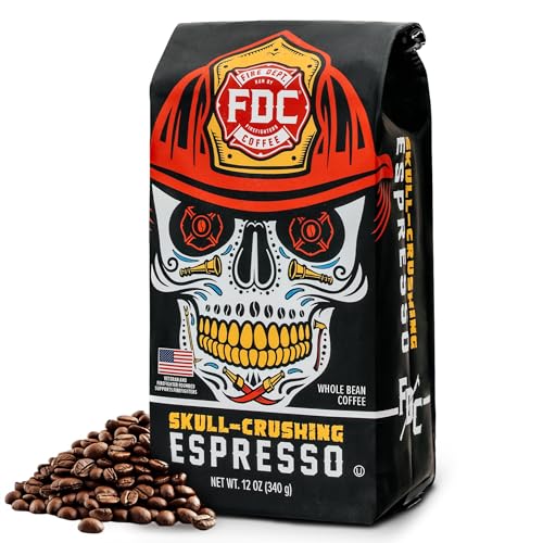 Image of Fire Department Coffee - Gives Back to Firefighters - Full-Bodied & Bold Skull Crushing Espresso Beans - Roasted in the USA - Premium Whole Bean Coffee - Veteran Owned - 12 oz