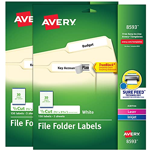 Étiquettes de classement imprimables Avery TrueBlock jet d'encre laser adhésif permanent 28593