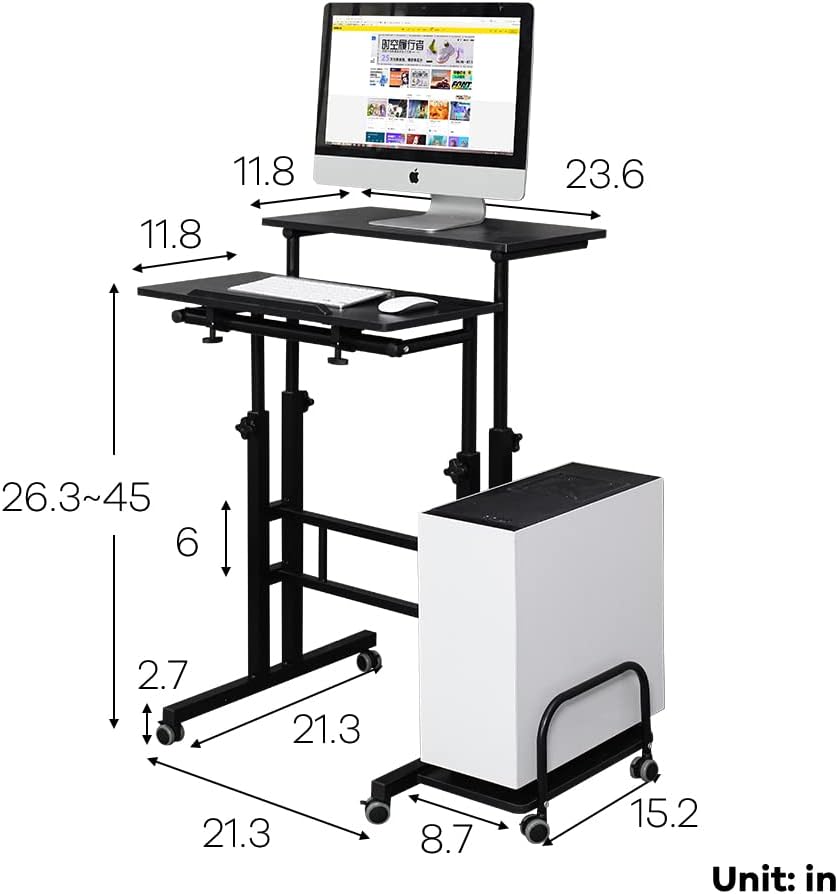 Buy Emall Life Adjustable Standing Computer Desk, Standing Adjustable Laptop Cart with Wheels