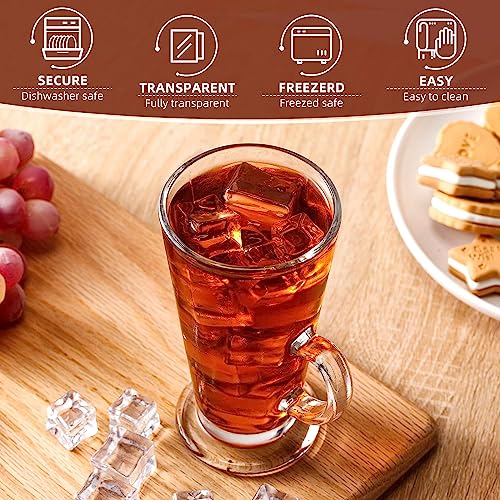 Image of Kamvy Irish Glass Coffee Mugs with Handle, Large Size Plain Glasses Set of 2, 270ml Tall Funnel Clear Glasses for Iced Cold Coffee, Latte, Cappuccino, Hot Chocolate (Chocolate Mug - 2)