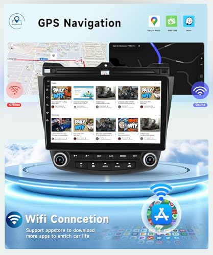 Image of 8 CORE 6G+128G Car Radio Stereo for Honda Accord 2003-2007 with Wireless CarPlay /Android Auto, 10.1 Inch 1280 * 720P IPS Touch Screen Android 13 GPS WiFi 32-Band DSP Bluetooth AHD Rear Camera