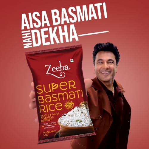 Image of Zeeba Super Basmati Rice 5 Kg, Fluffy & Naturally Aromatic, Gluten Free Fine Grains (Cooked length upto 23mm*)