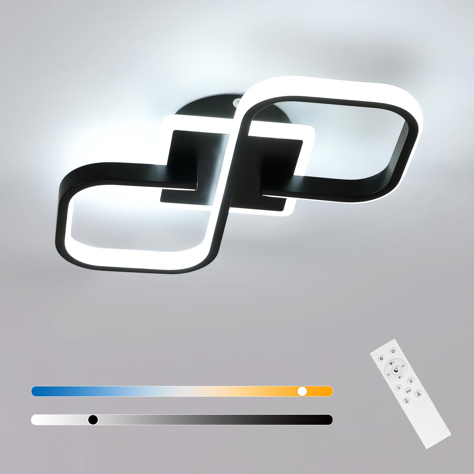 Lámpara de Techo LED Regulable, 40W 4500LM Plafón Cuadrado Con Mando 3000K-6500K, Negro Acrílico Para Salón Dormitorio Comedor, 40.5CM