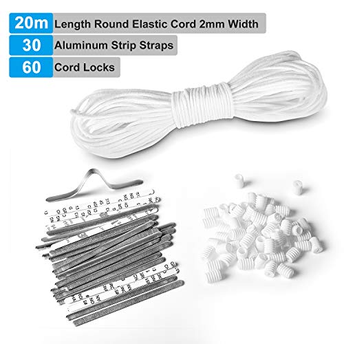 Preisvergleich Produktbild Kupton 20 Meter Elastische Schnur und 30 Aluminiumstreifenbänder mit 60 Elastischen Einstellschnallen für Heimwerken und Basteln