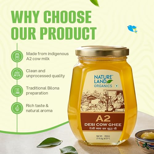 Image of Natureland Organics A2 Cow Ghee 350Ml - 100% Organic Desi Cow Ghee