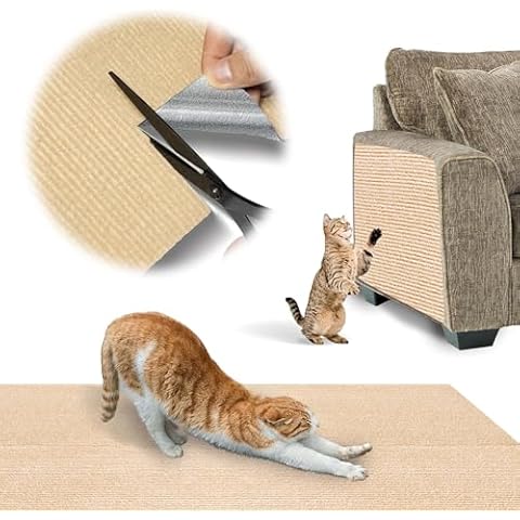 Devopet Trimmable Self-Adhesive Cat Scratch Carpet Mat 78.7"x15.7", Cat Scratch Furniture Protector, Replacement for Cat Tree Shelf Shelves and Cat Scratching Post, Easy DIY Cat Scratcher Cat Wall Cover