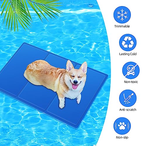 vsshe Haustier Kühlmatte Groß,120 x 70 cm Dog Cooling Mat Kühlmatte für Hund und Katzen XXL Selbstkuhlend Kühldecke Hundebett Ungiftiges Gel Kühldecke Hält Haustiere im Heißen Sommer Kühl Blau