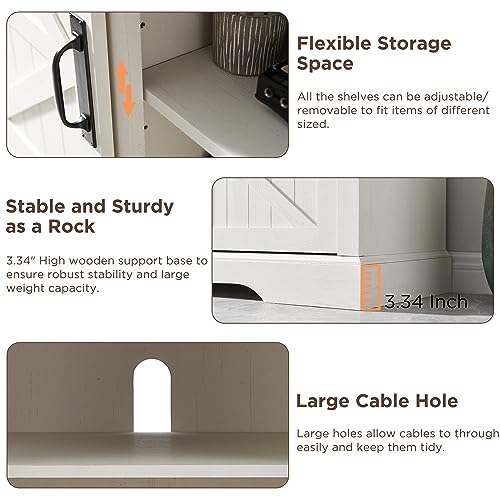 OKD Farmhouse Electric TV Stand for 65+ Inch TV, Rustic Entertainment Center with 18" Fireplace, Sliding Barn Door, Storage Shelves, Wood Media Console Cabinet for Living Room, Antique White - Image 5