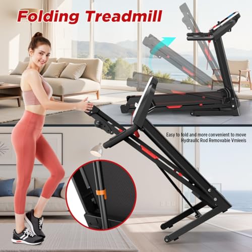 Image of 3.5HP Folding Treadmill for Home, Portable Treadmill with Incline & 12 Programs, 330 lbs Capacity Electric Running Machine for Home Office, APP Control, Easy Fold & Space Saving