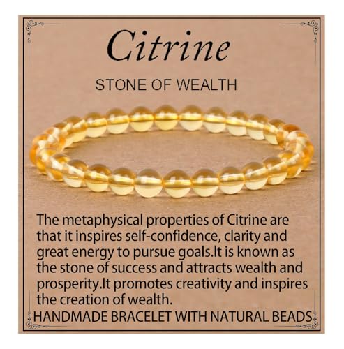 LPBeads Handmade Natural Gemstone Stretch Elastic 6mm Citrine Bracelet Healing Crystal Round Stone Beads Jewelry Gifts for Women Men