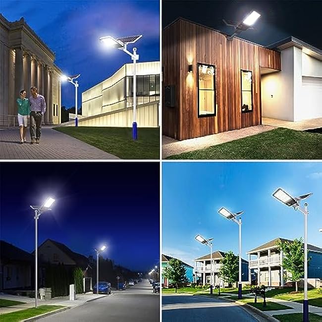 8000W Solar Street Light, 6500K Light Sensor Solar Lights for Outside, IP66 Waterproof Dusk to Dawn Solar Security Flood Lights Outdoor for Yard Garden Path Parking Lot