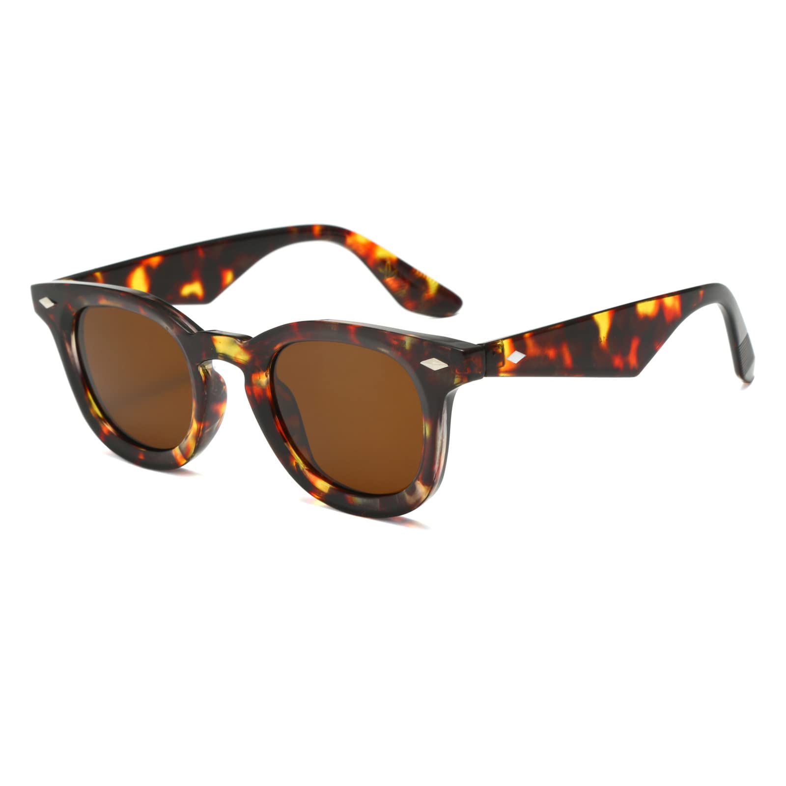 Long Keeper Retro Runde Sonnenbrille Polarisiert- Kleine Ovale Sonnenbrille Vintage für Herren Damen Bunt Retro Brille Rund mit UV400 Schutz, 44mm