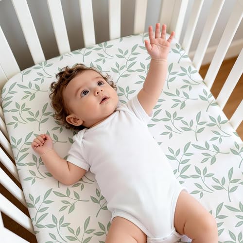Image of Bedside Sleeper Bassinet Fitted Sheets 20 x 33, 3 Pack Baby Delight Beside Me Dreamer,Babybond,Jimglo,koola,cowiewie,fodoss, Dream On Me Baby Square Bassinet, Sage Green Leave