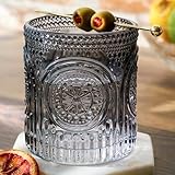 Ribbed Retro Arch Floral Smoke Grey Drinking Glasses Set of 6, (10 oz) Vintage Glassware Set by Kate Aspen| Cocktail Glass Set, Juice Glass, Water Cups | Hostess Gift & Present for New Home Owners