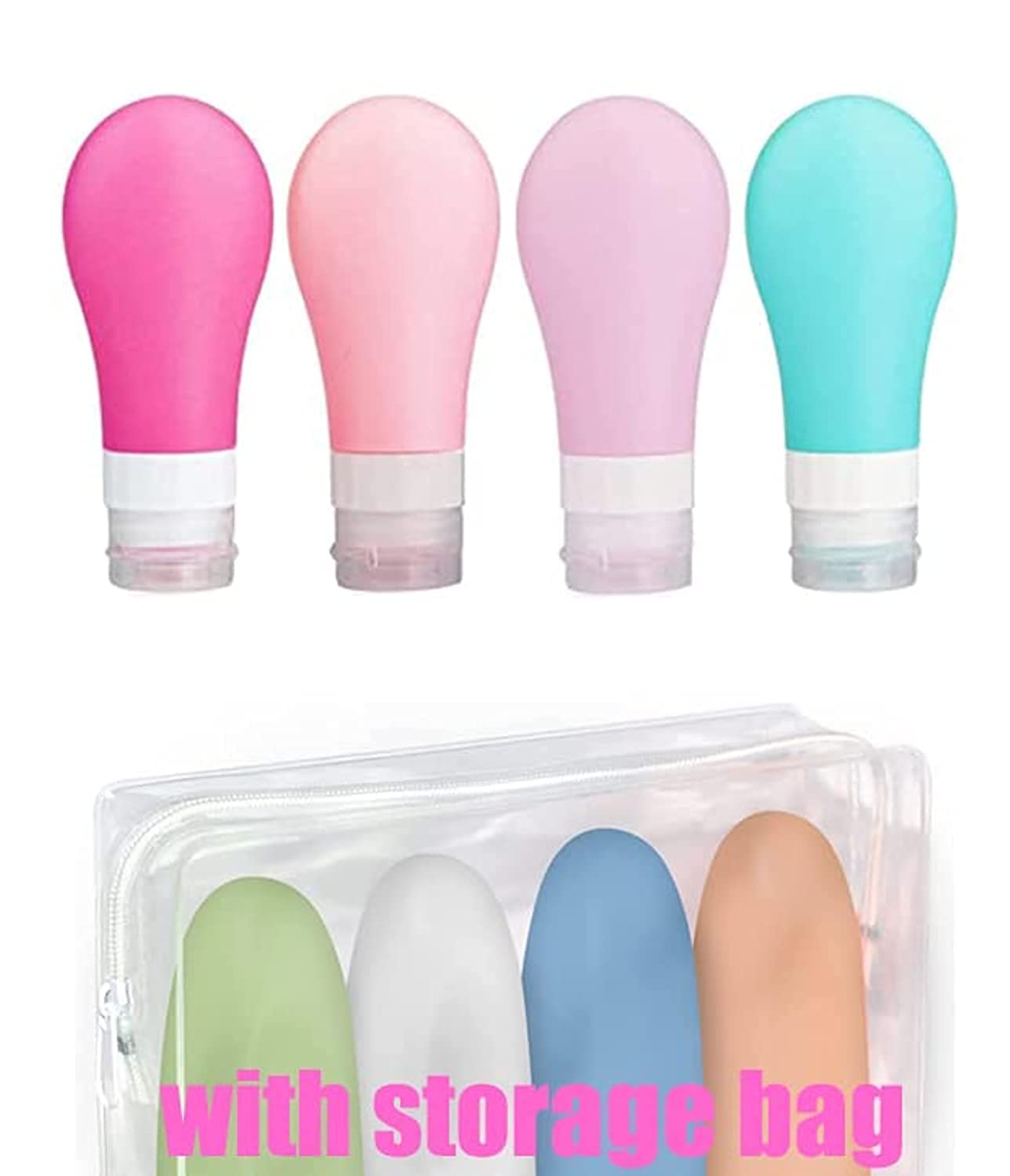4 Pack 90ML Travel Bottles,Leak Proof Squeezable Silicon Tubes Travel Size Toiletries Containers, TSA Carry On Approved Refillable Travel Accessories for Shampoo Liquids (90ML, Red+Pink+Violet+Blue)