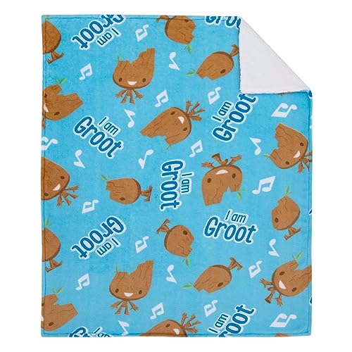 Image of NoJo Marvel I Am Groot Blue and Brown Super Soft Sherpa Baby Blanket