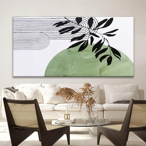 Image of TAIJXAGSG Large Boho Green Wall Art For Living Room Century Modern Canvas Art Wall Decor Picture Painting Aesthetics Botanical Abstract Art Prints Bedroom Office Wall Hanging Decor 29x58 In