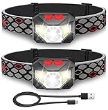 Yonii Linterna Frontal LED Recargable 800lux (2 Pack), Control de Sensor Linterna Cabeza -10 Modos de Luz con Luz Rojo, Impermeable IPX4, Luz Frontal Cabeza para Correr, Camping, Excursión, Pesca