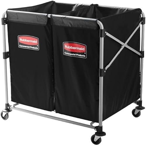 Rubbermaid Commercial Products Collapsible X Cart, Black Multistream, Steel Industrial Laundry/Trash Cart with Wheels for Hotels/Hospitals/Nursing Homes/Offices