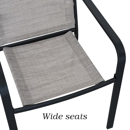 Image of Anmutig 5-Piece Outdoor Dining Set 4 Stackable Patio Chairs & 41 inch Round Table with Umbrella Hole All Weather Furniture Set for Lawn Deck Backyard - Beige White Fabric