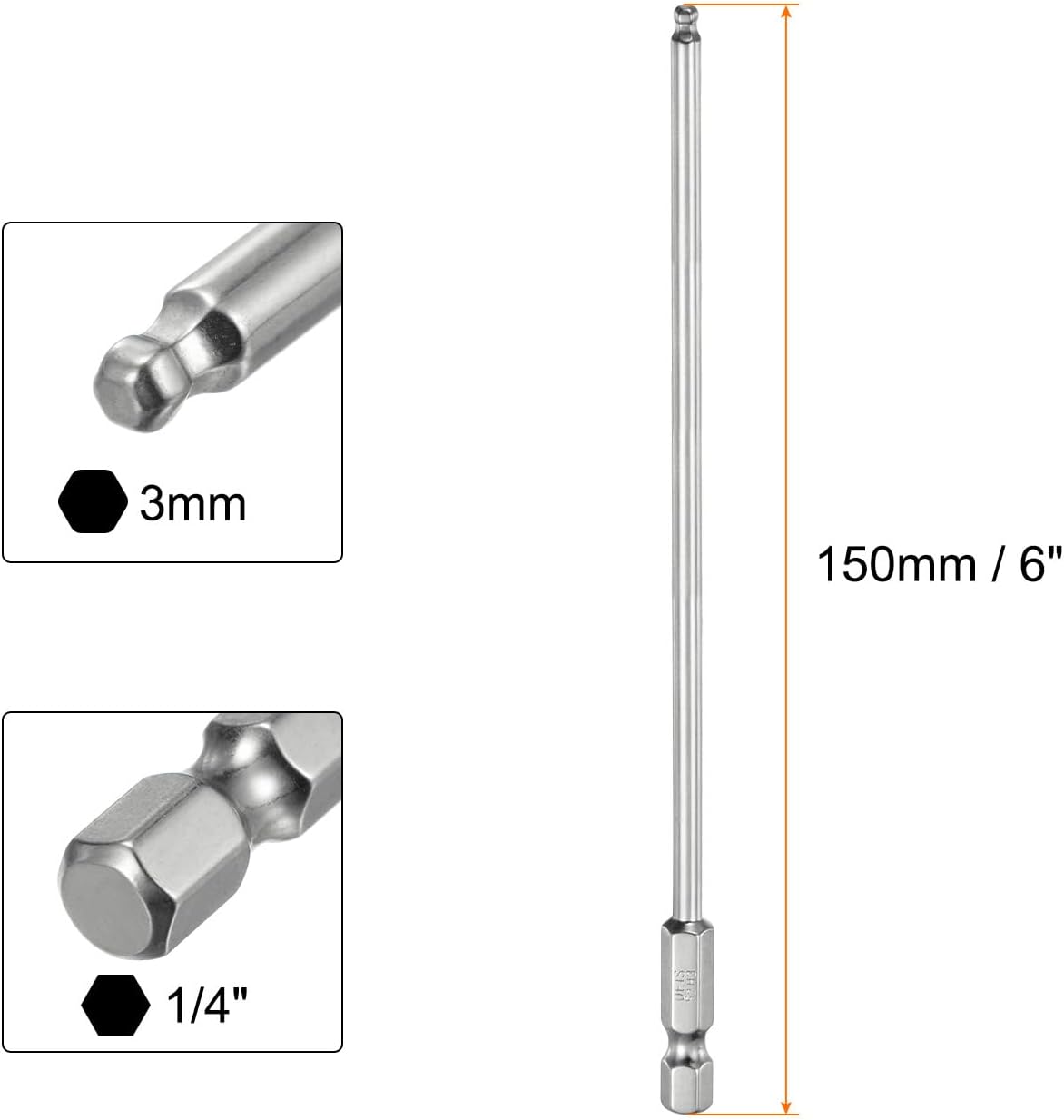 HARFINGTON 3pcs Ball End Hex Screwdriver Bit Set 3mm (H3.0) Size 1/4" Hex Shank 150mm (6") Long Magnetic Ball Head Bits S2 Steel Metric Screw Driver Bit