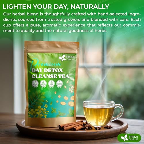 Image of FreshDrinkUS, 30 Tea Bags of Herbal Day Cleanse Tea - 30 Day Program | Refreshing Mint Blend with Dandelion, Senna & Hibiscus | Naturally Supports Wellness & Light-Feeling | Caffeine-Free Herbal Tea