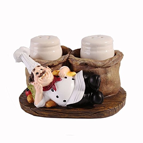 AmeZeus Resin Chef Statue Figurine Salt and Pepper Bottle Holder (Multicolour)