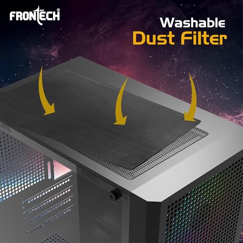 Image of Frontech Appy Gaming Computer Cabinet - Tempered Glass Side Panel, 3x120mm Pre-Installed LED Fans, Mini-HTX /Micro-ATX Support, USB 3.0, HD Audio, Washable Dust Filter (FT-4389)