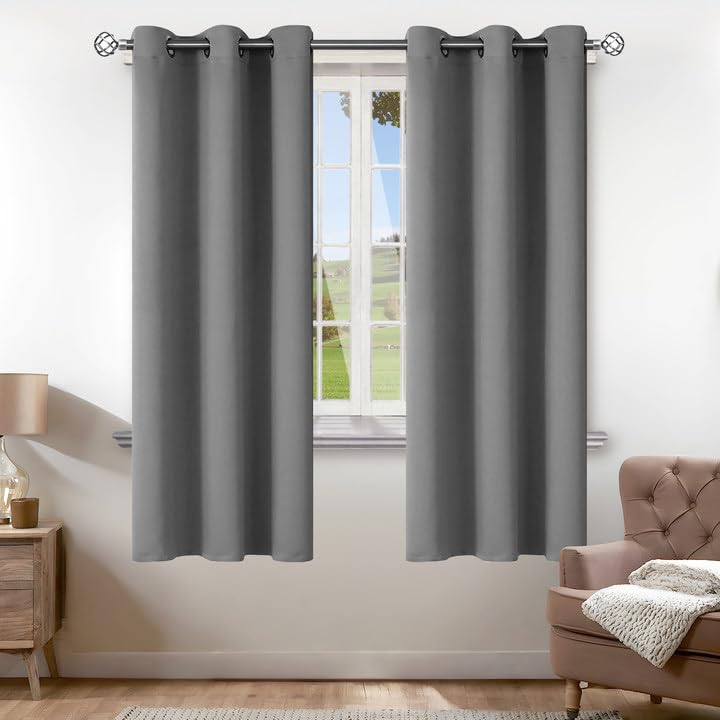 La Mejor Lista de Cortinas drapeadas - los preferidos. 45 Cortinas Blackout para Recamara Cortas, Cortinas para Ventanas 2 Paneles, 100% Poliéster, Oscurecedor y Reductor De Ruido, Ojal Plateado De 1,6'', Adecuado para Salón, Dormitorio...
