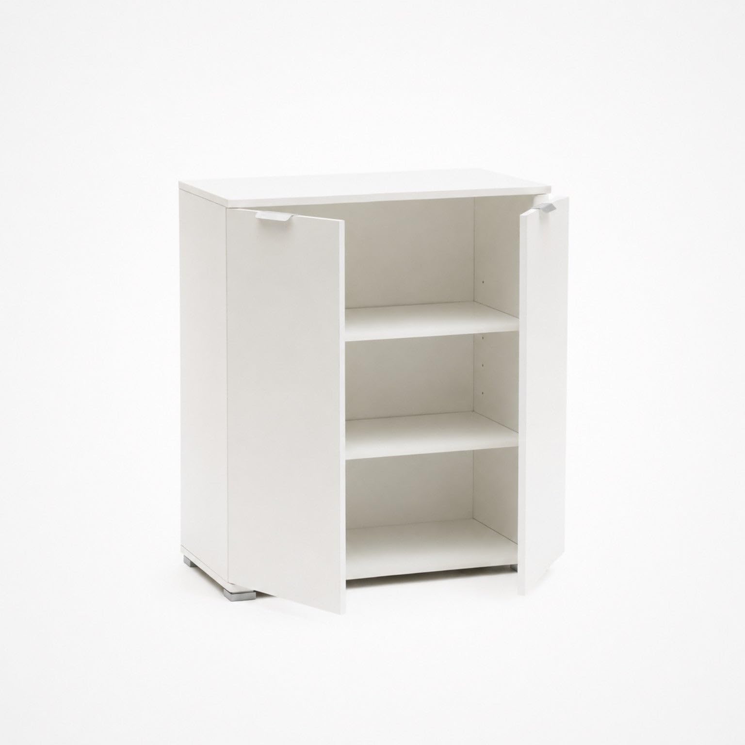 The White Stone Mobile Base 2 Ante Bianco Già Montato | Armadietto Salvaspazio 75x85x38 cm | Mobile Bagno e Lavanderia con Ripiani Regolabili e Struttura in Legno Nobilitato