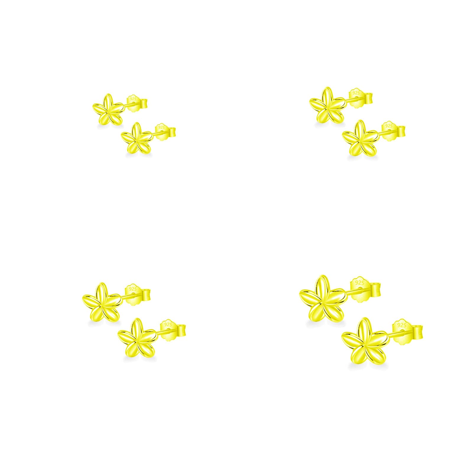 HinDaLi 4 works 925 Sterling Silver Flower Stud Earrings for Women Girls Kids Piercing Ear Tragus Small Flower Ear Stud Earrings Women Gold Studs Sleeper Cartilage Hypoallergenic Jewelry Set