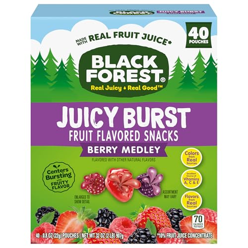 Black Forest Juicy Burst Fruit Snacks, Berry Medley, 0.8 Ounce Pouches (40 Count)