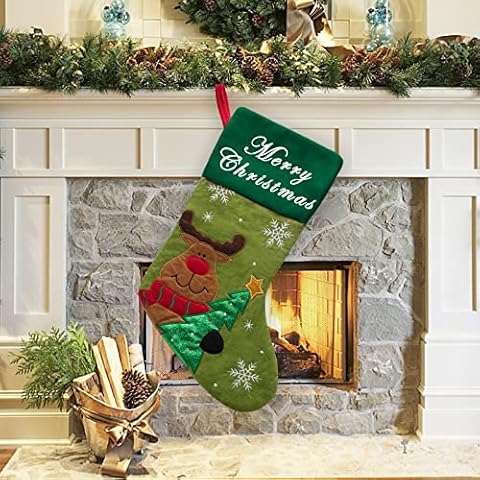 SeeWeLove 1PC Personalized Christmas Stockings Custom Baby Santa Candy Stocking Bag,Snowman Reindeer Christmas Home Decorations Gifts Large Handmade Xmas Stockings(20 Inch) Cover