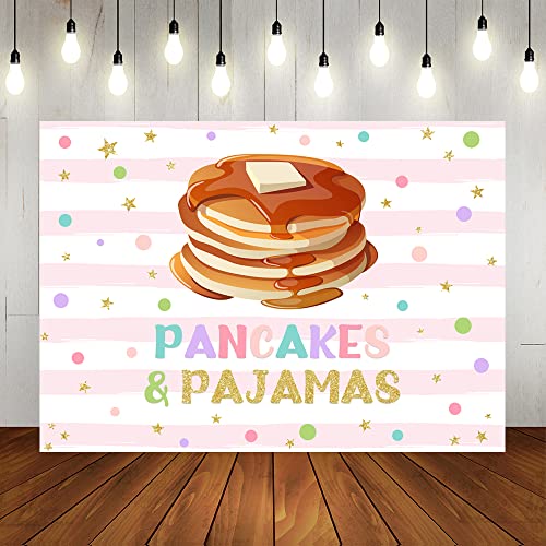 Lofaris Pancakes and Pajamas Birthday Party Backdrop Pink Stripes Colorful Confetti Sweet Girls Birthday Background Slumber Spa Sleepover Party Decor Cake Table Banner 7x5ft