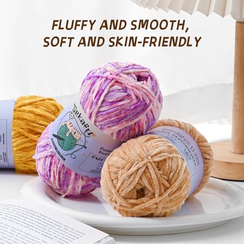 Image of 3 Pack of 300g (590yds) Fuzzy Chenille Yarn for Crocheting,Fluffy Amigurumi Crochet Yarn for DIY Craft /Hat /Clothes, Soft Velvet Baby Blanket Yarns(3 Khaki)