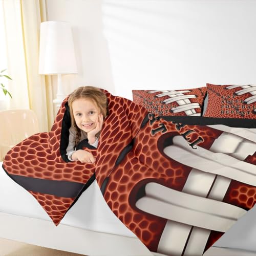 Image of Feelyou Football Comforter Set Queen Size Rugby Bedding Set for Kids Boys Girls Eat Sleep Sports Theme Duvet Quilt Bedroom Decor Microfiber 3 Pcs with 2 Pillow Cases
