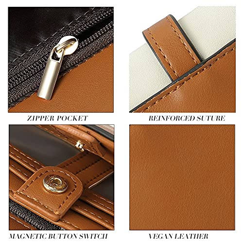 Cluci Leather Wallet For Women Slim Designer Trifold Ladies Credit Card Holder Brown And Beige #TOP4