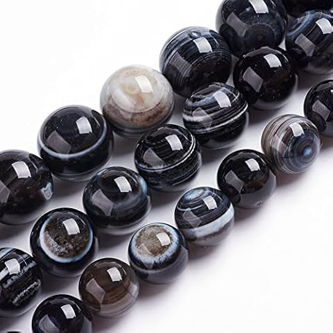 Spritewelry 40pcs 10mm Natural Black Striped Agate Beads Round Gemstone Banded Loose Stone Beads for Jewelry Making DIY Bracelet Necklace Hole: 1mm Cover