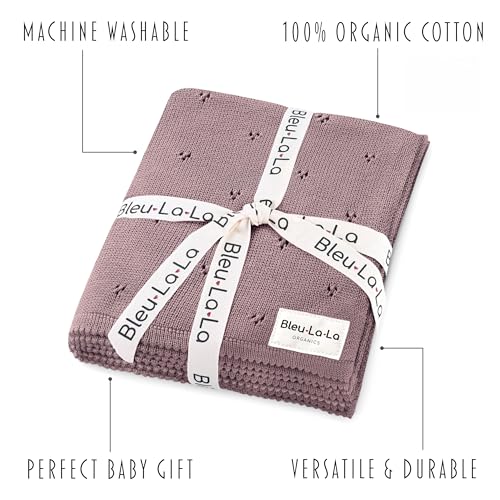 Image of 100% Luxury Organic Cotton Pointelle Knit Baby Quilt Blanket - Refined Lightweight Heirloom Nursery Essential (Pointelle - Sugar Plum)