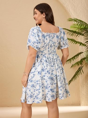 Image of SCOMCHIC Womens Plus Size Summer Dresses Casual Sun Dress Sweetheart V Neck Puff Short Sleeve Smocked A Line Mini Dress