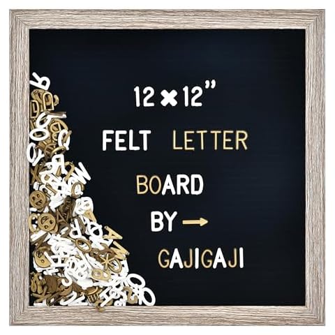 Felt Letter Board with 600 Letters, Numbers, Symbols - 12x12 inch Changeable Message Board with Wooden Frame Wall Mount (Black) Cover