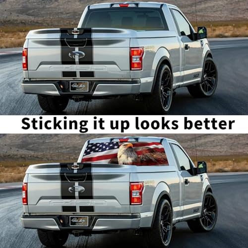 Image of Rear Window Decals for Trucks - 65x22 in Back Window Decals Fit Most Pickup Trucks SUV, Vinyl American Flag Back Window Decal Truck Rear Window Graphics for Personalized Decoration