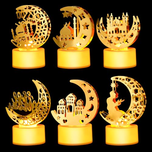 Hyunlai Ramadan Decorations for Home 6 Pieces Ramadan Led Lamp, Ramadan Eid Mubarak Decorations Lights, Ramadan Table Decor