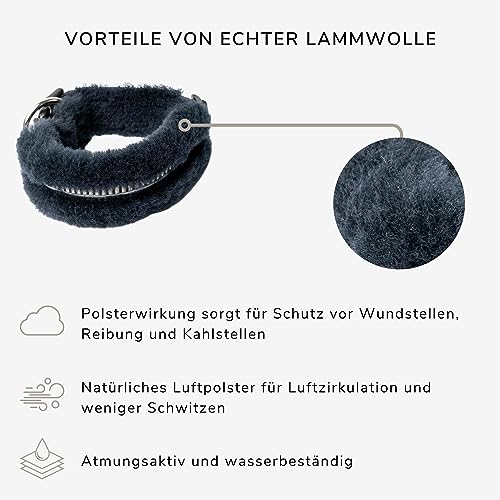 Chris innovatives Hundehalsband aus Lammwolle, Halsband vermindert erheblich Haarbruch, gepolstert, reflektierend, verstellbar, für kleine mittel große Hunde in M (35-45cm)