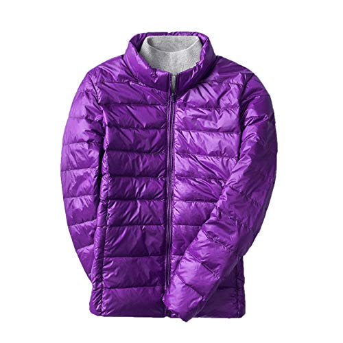 Elonglin Women's Down Jacket, Lightweight Duck Down Quilted Jacket Stand Collar Padded Puffer Jacket Packable Winter Coat Purple M
