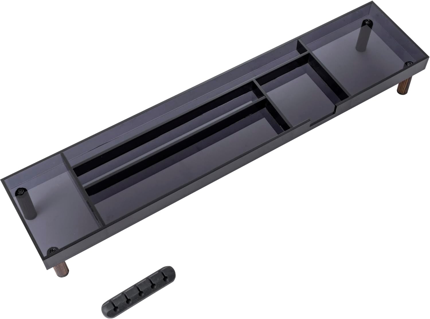 MyGift Modern Desktop Organizer Tray - Premium Translucent Dark Gray Acrylic and Solid Wood Over Keyboard Office Desk Flow Storage - Includes Cable Organizer