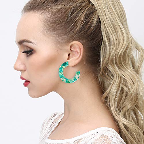 9 Pairs Leopard Hoop Earings Lightweight - Bohemia Statement Hoops Acrylic Resin Round Circle Stud Earring Set - Drop Dangle Ecetate Earrings Green Pink Red for Teen Girls Women (9 pairs)3