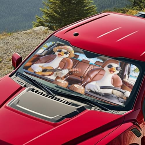 Image of Car Windshield Sun Shade - Foldable Beach Goose Drive Car Windshield Sunshade for Front Window for Most Sedans SUV Truck - Autom Interior Accessories for Sun Protection